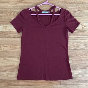 Burgundy t shirt with cutouts
